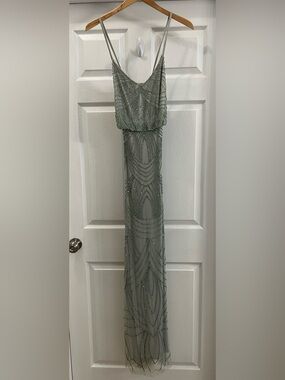 Adrianna Papell Sage Green Beaded Dress Size 6